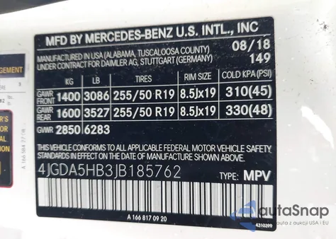 2018 Mercedes-Benz Gle 350 4Matic z USA, uszkodzony, nr VIN 4JGDA5HB3JB185762